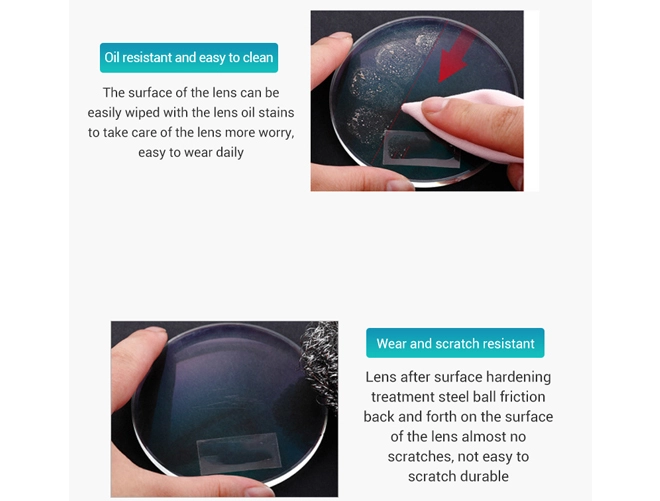 Spécification des verres NK55 1.56 unifocaux avec revêtement anti-reflet et revêtement super hydrophobe