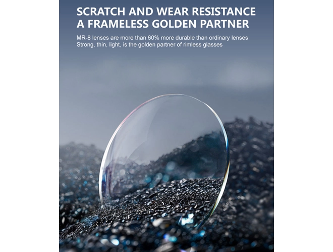 Spécification des verres correcteurs unifocaux 1.61 asphérique MR-8 avec revêtement dur multicouche HMC